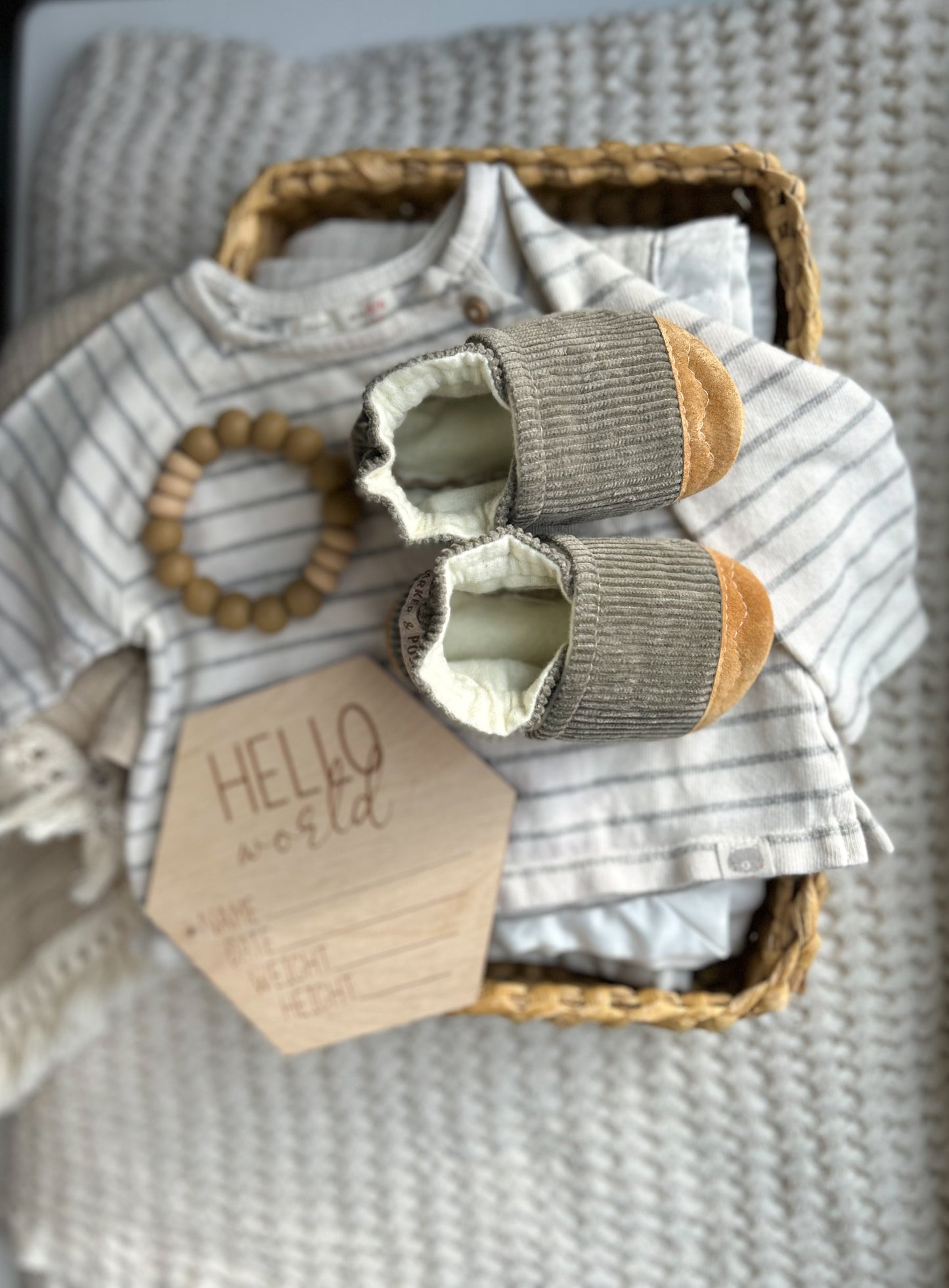 LAST PAIR smoke corduroy soft soled baby shoes - upcycled