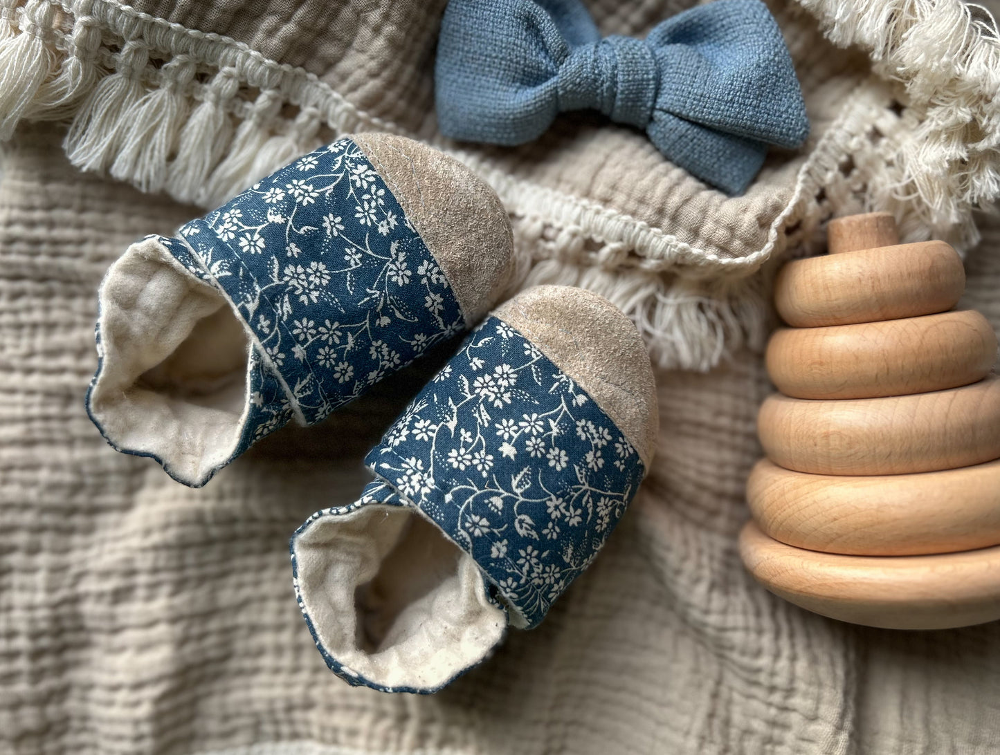 vintage floral soft soled baby shoes - upcycled