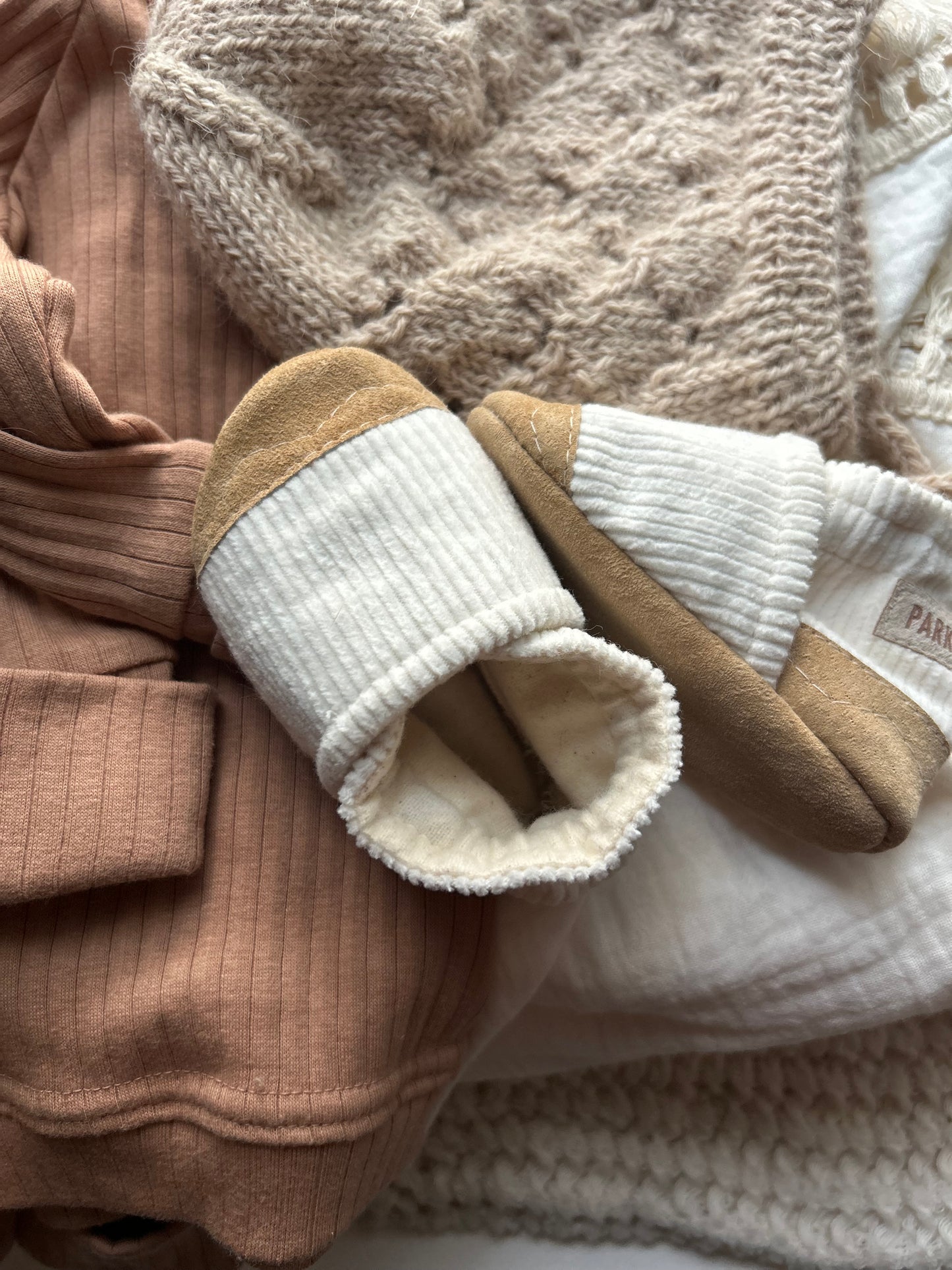 white corduroy soft soled baby shoes - upcycled