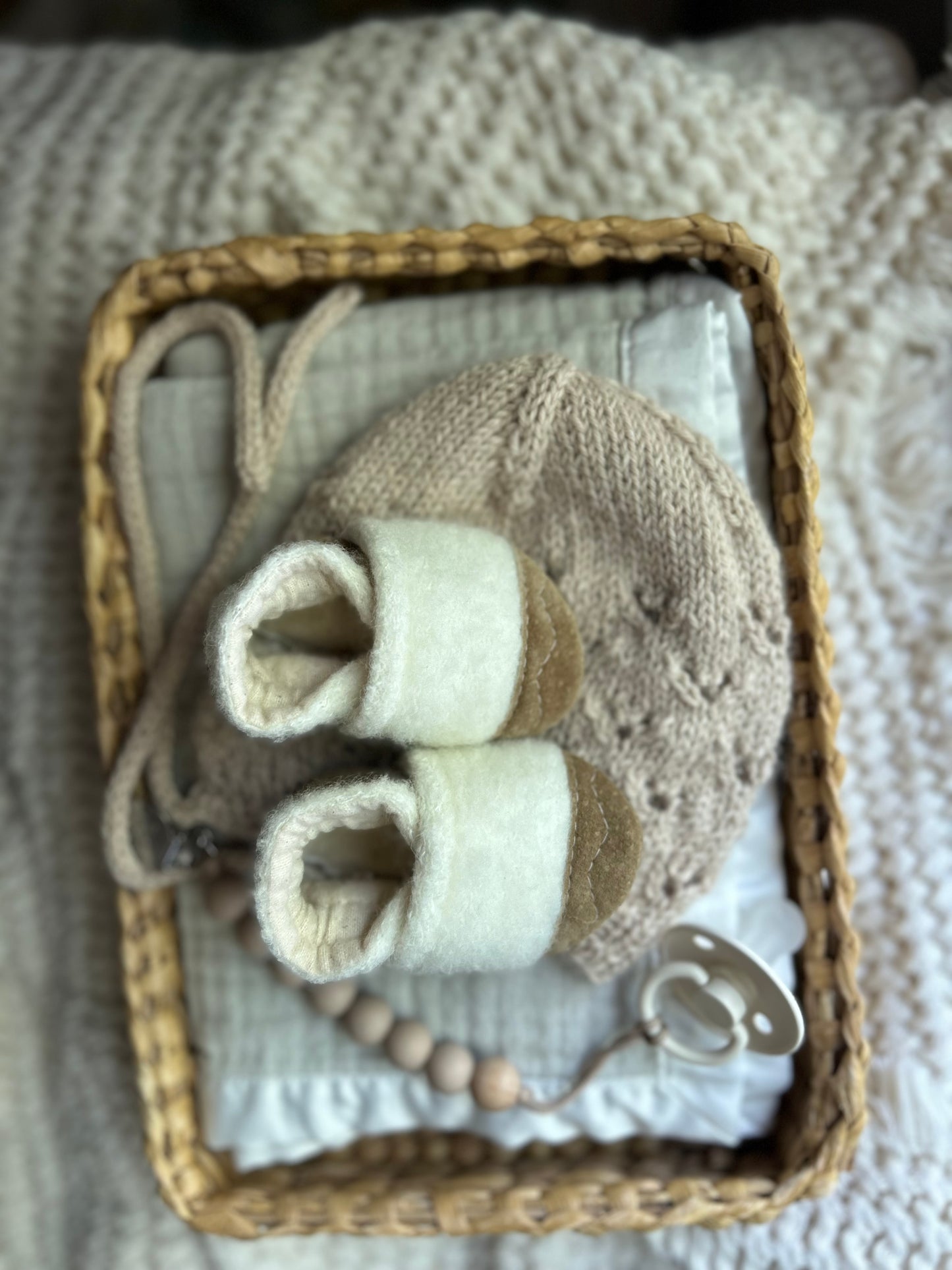 ivory wool soft soled baby shoes - upcycled