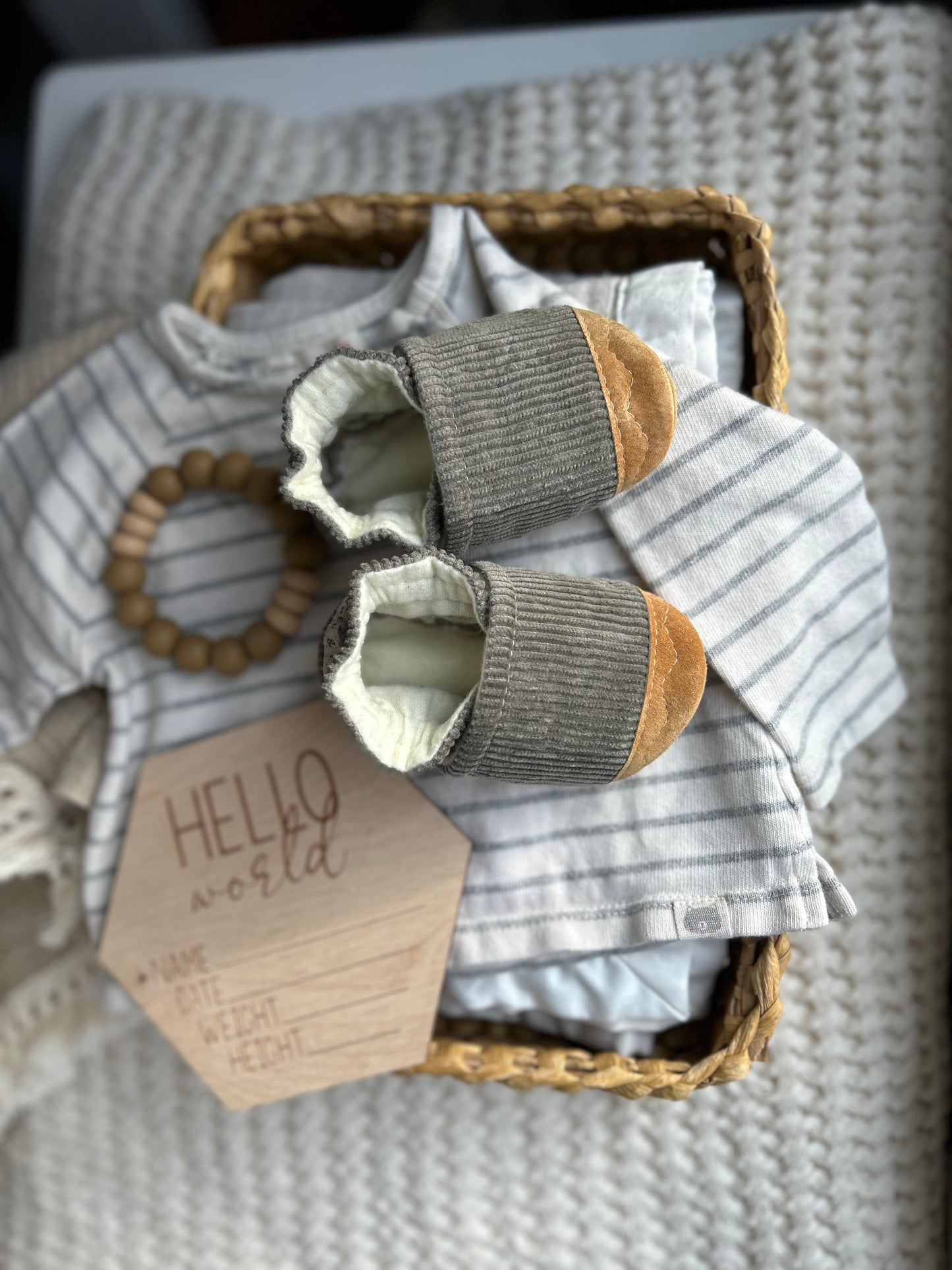 LAST PAIR smoke corduroy soft soled baby shoes - upcycled