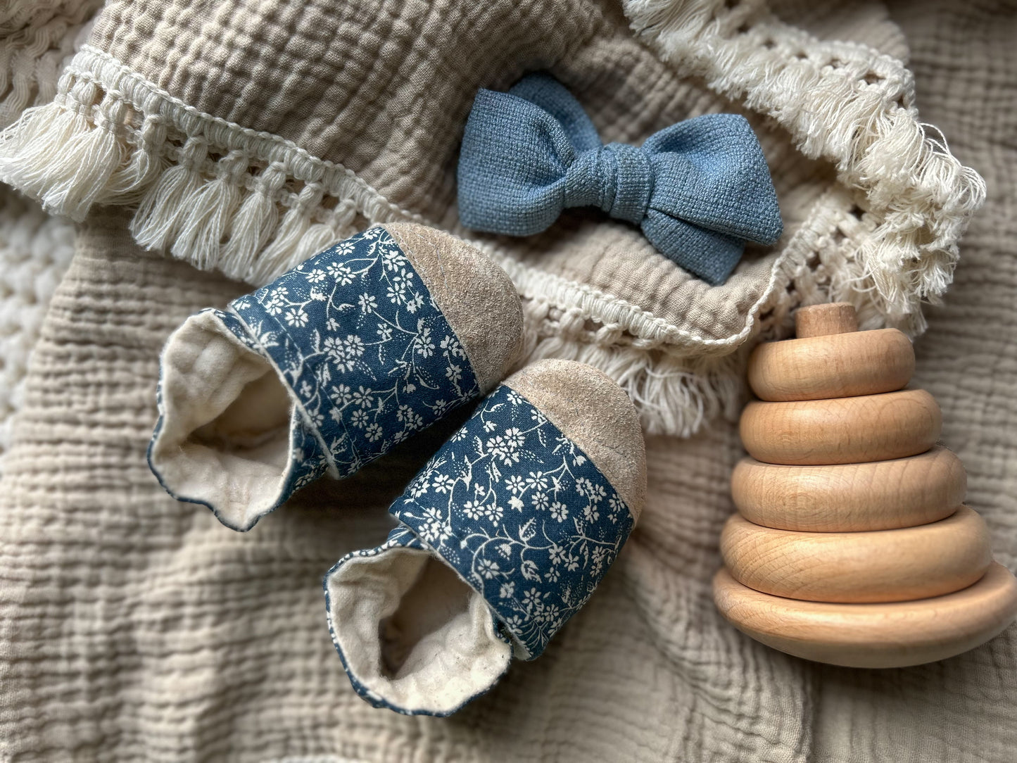 vintage floral soft soled baby shoes - upcycled