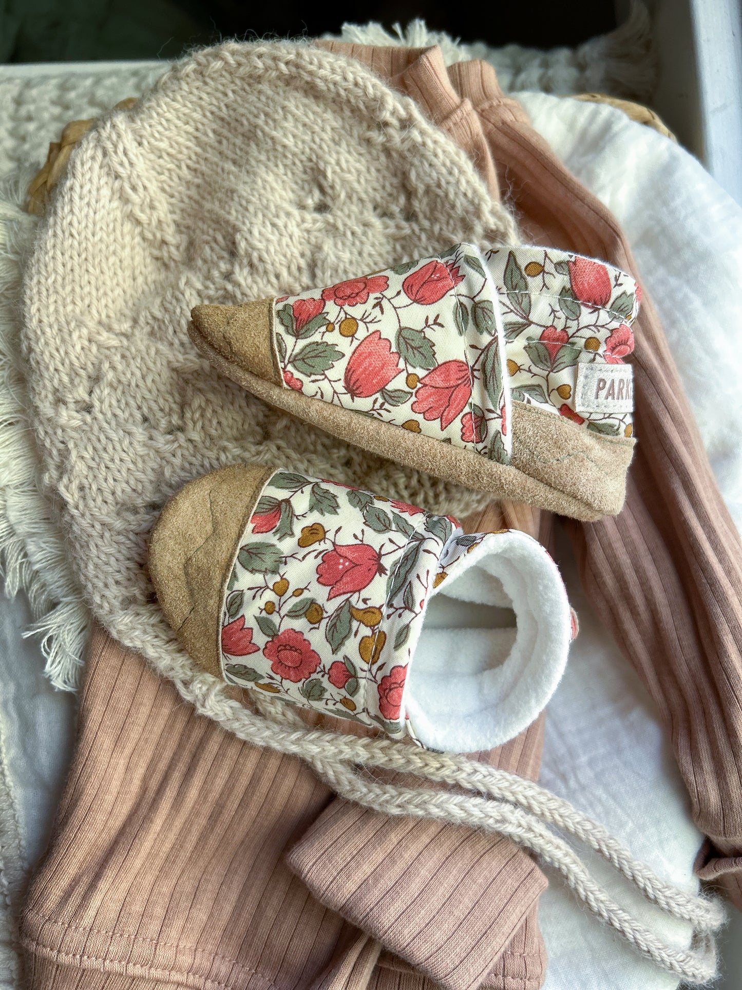 pink flowers soled baby shoes - upcycled