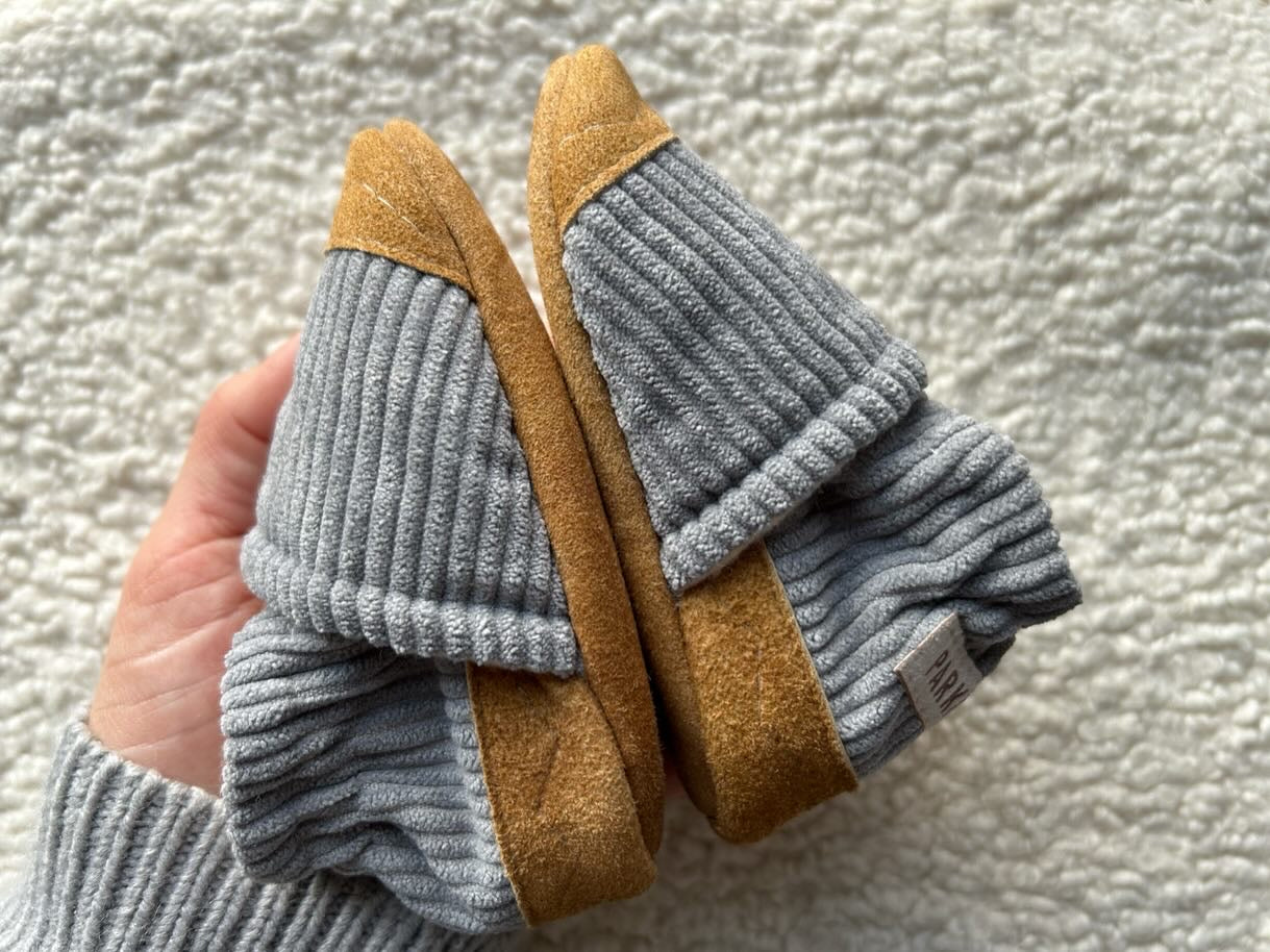 grey corduroy soft soled baby shoes - upcycled