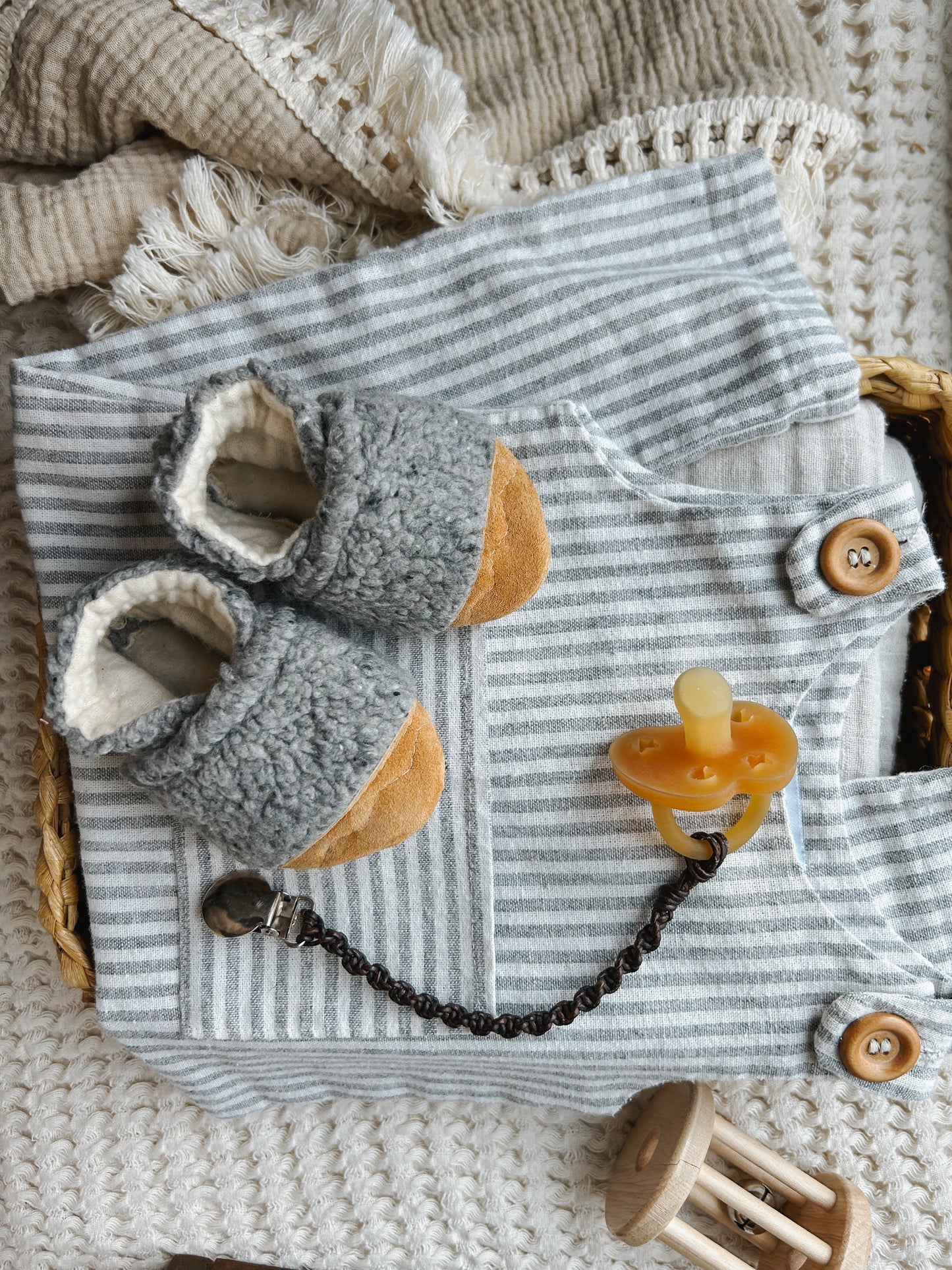grey teddy soft soled baby shoes - upcycle
