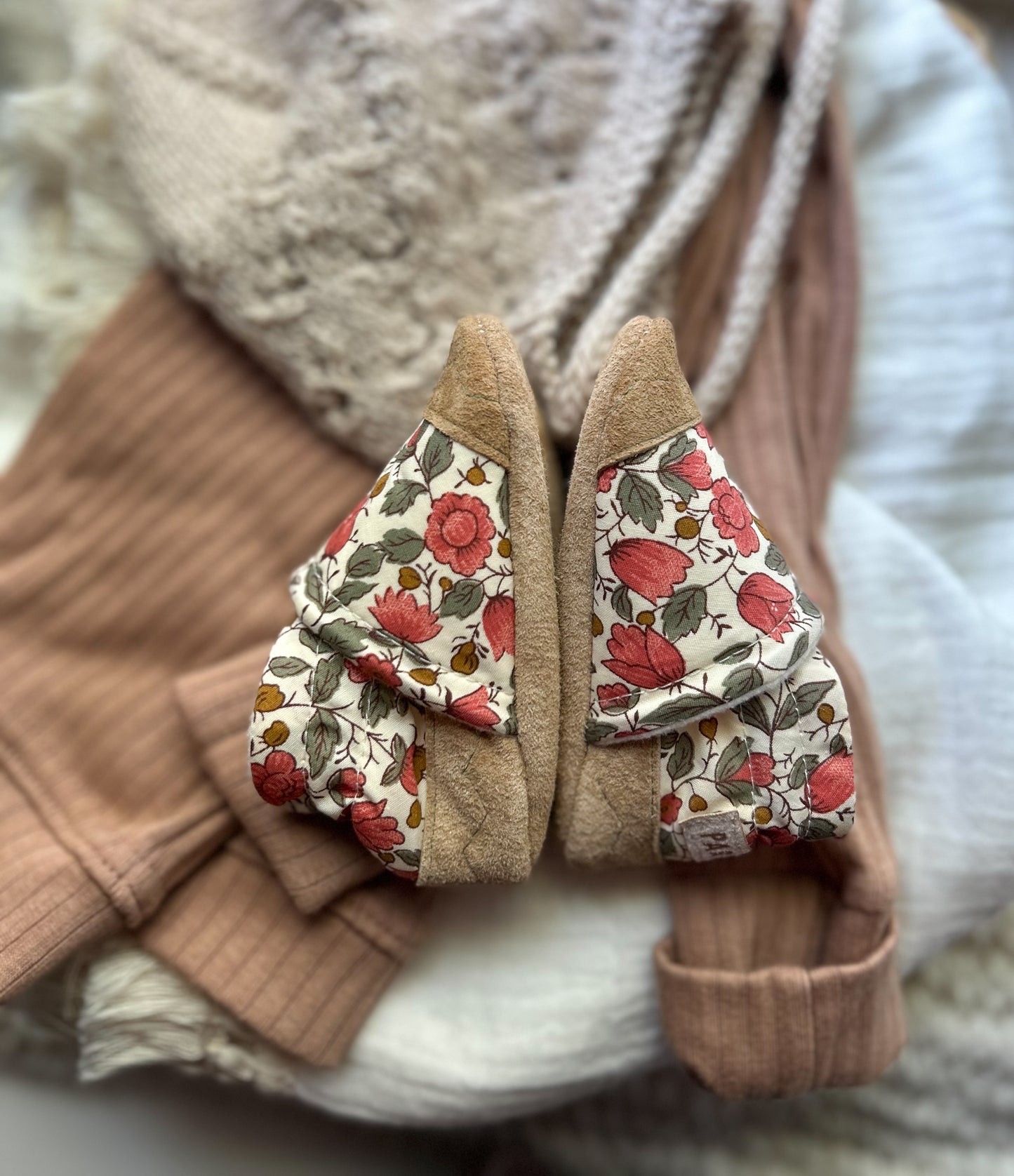 pink flowers soled baby shoes - upcycled