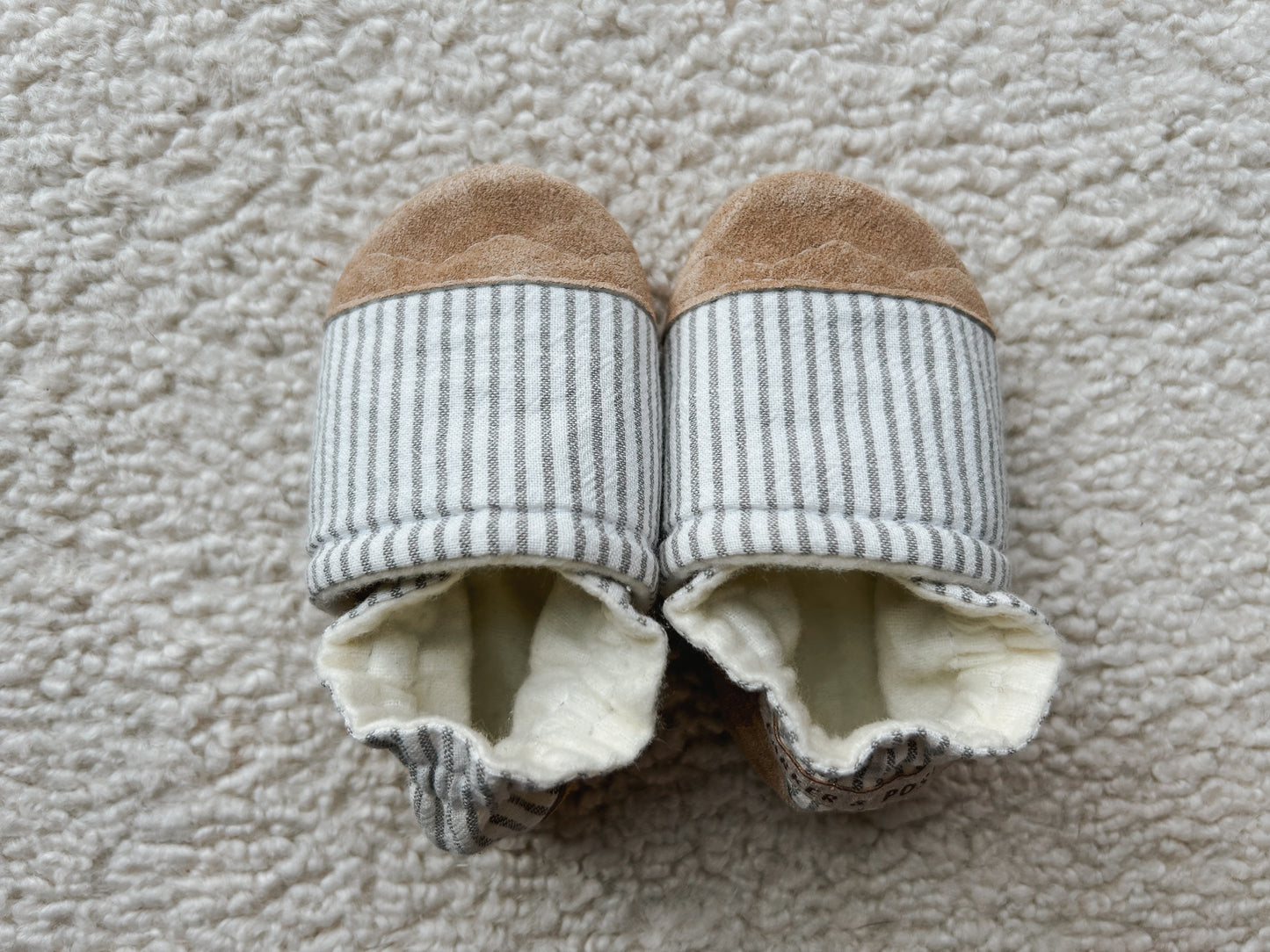 grey stripes linen blend soft soled baby shoes