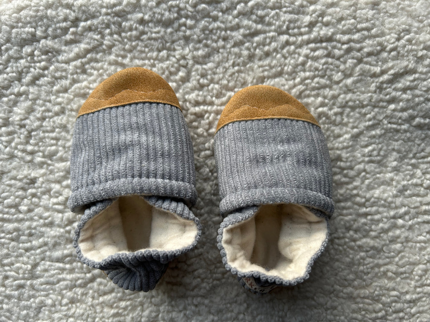 grey corduroy soft soled baby shoes - upcycled
