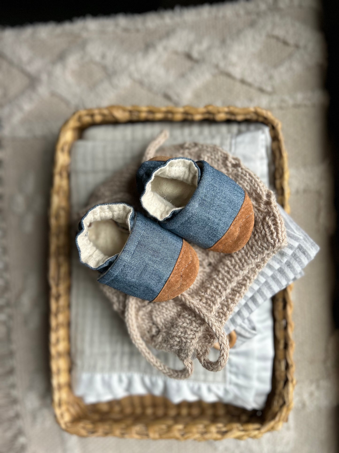 chambray soft soled baby shoes - upcycled