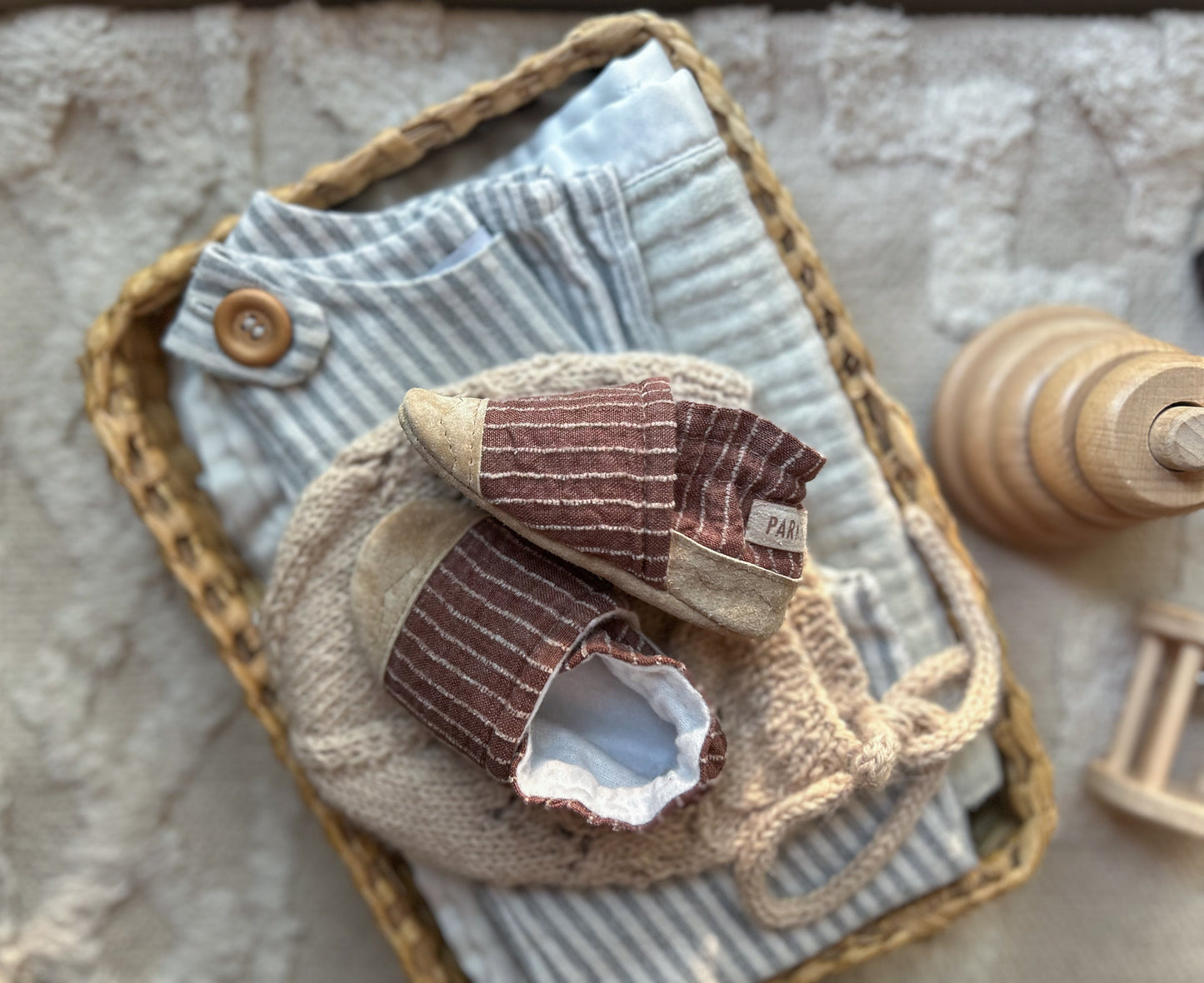 brown stripes soft soled baby shoes