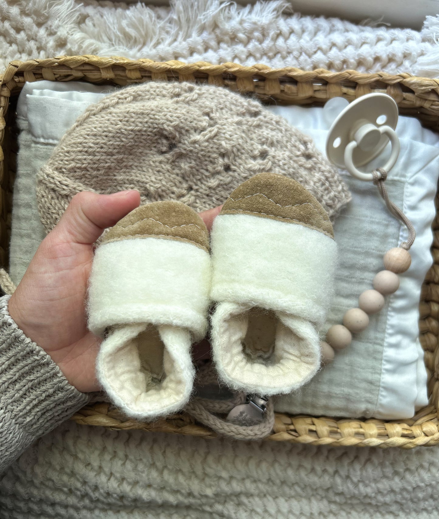 ivory wool soft soled baby shoes - upcycled