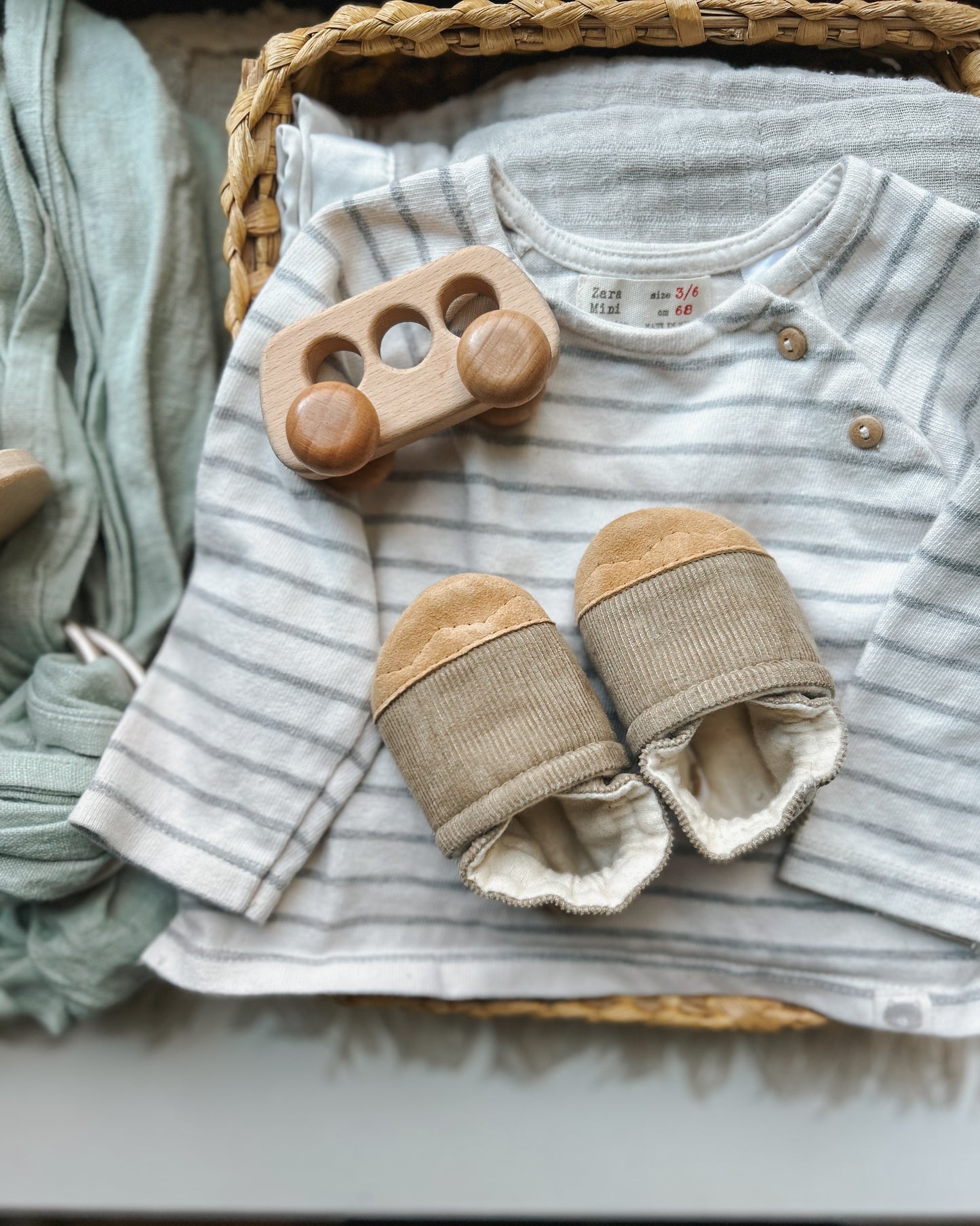 khaki corduroy soft soled baby shoes - upcycled