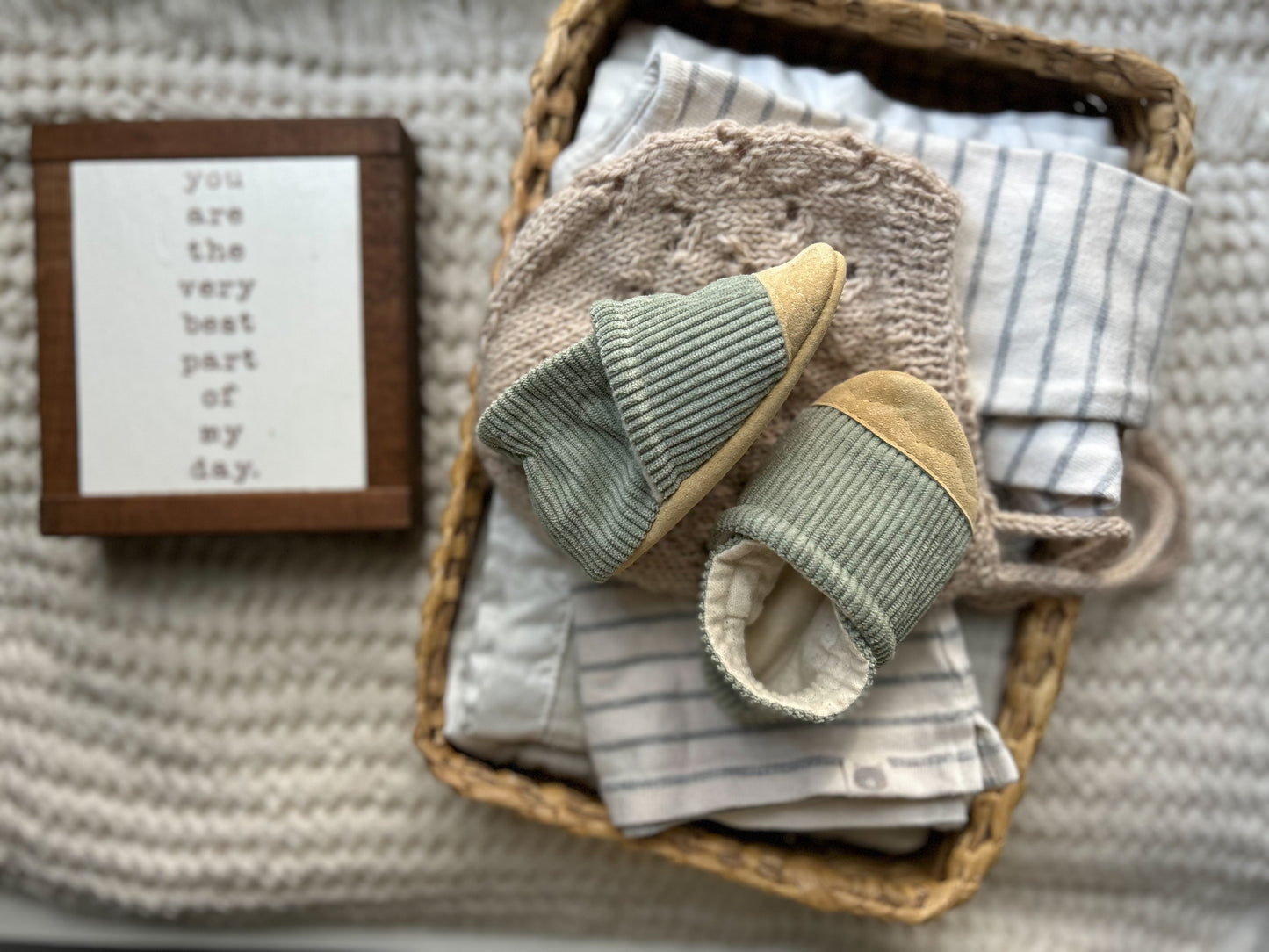 green corduroy soft soled baby shoes - upcycled