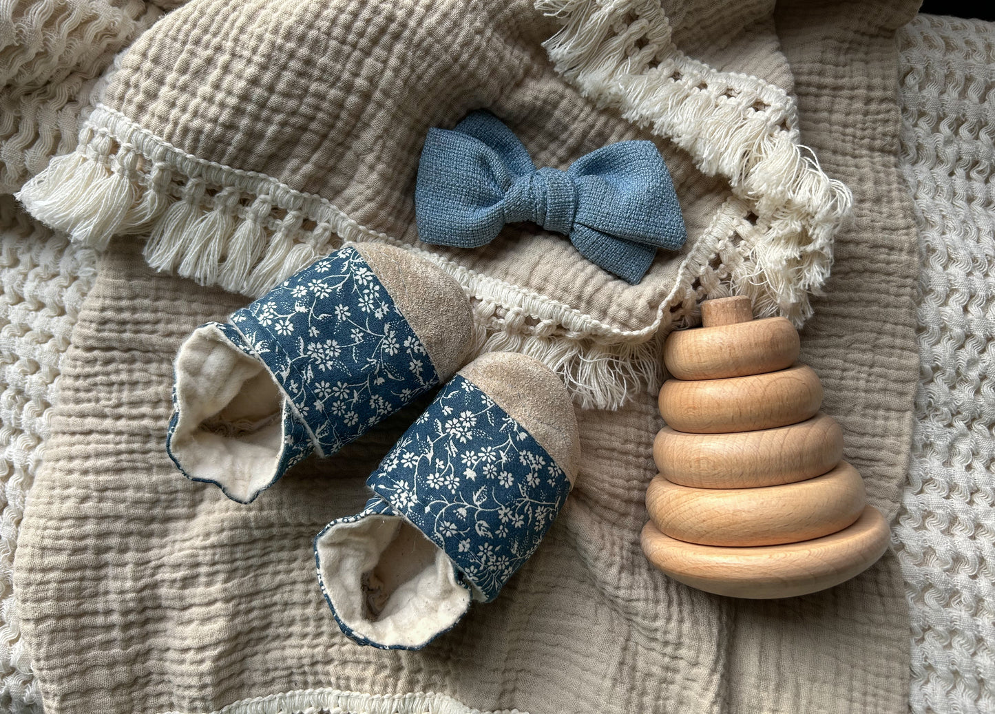 vintage floral soft soled baby shoes - upcycled