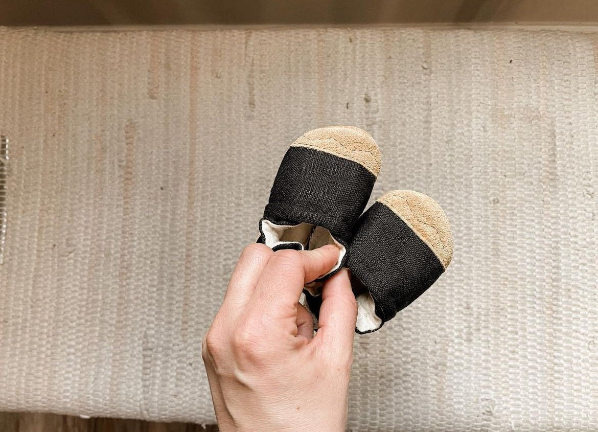 black linen linen soft soled baby shoes - ParkerandPosie