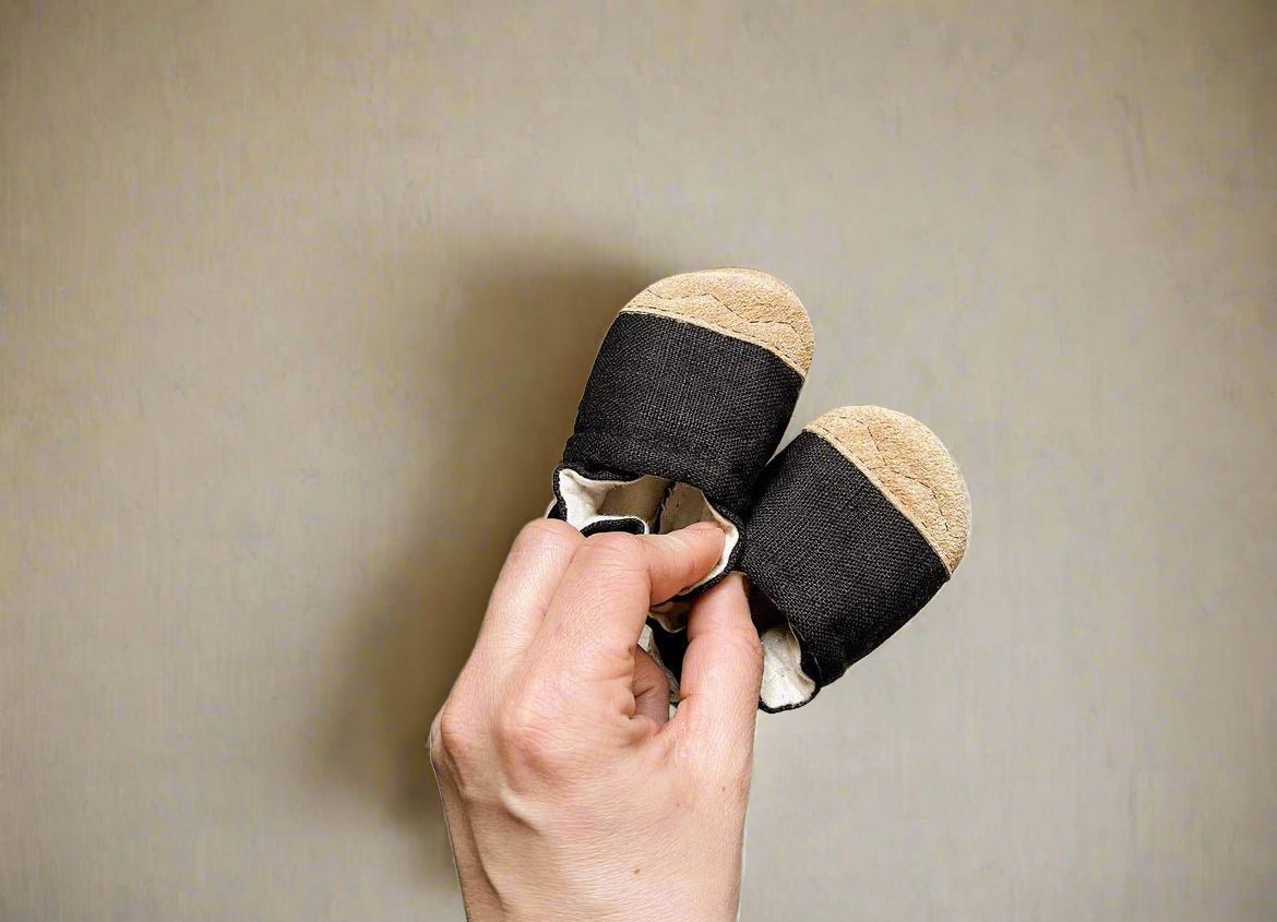 black linen linen soft soled baby shoes - ParkerandPosie