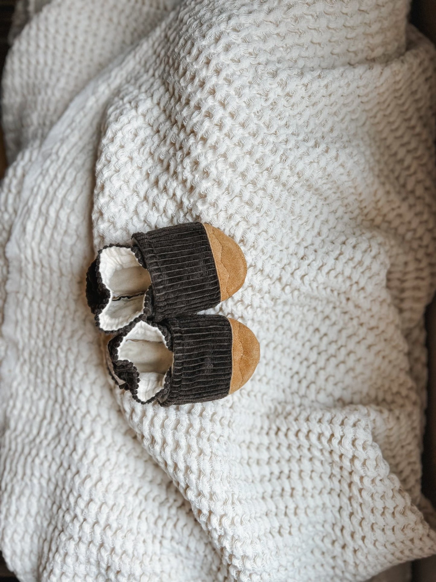 brown corduroy soft soled baby shoes - upcycled - ParkerandPosie