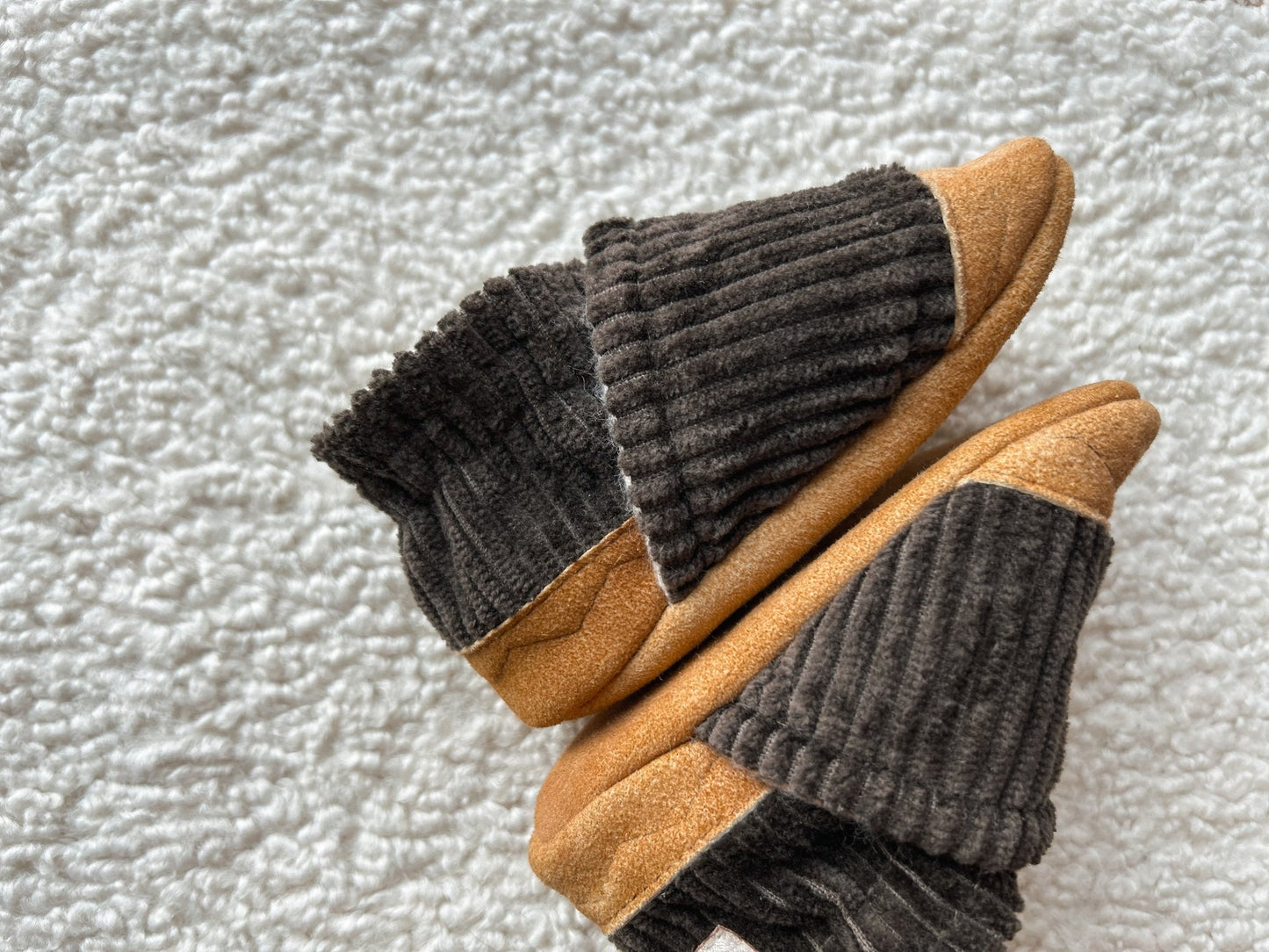 brown corduroy soft soled baby shoes - upcycled - ParkerandPosie