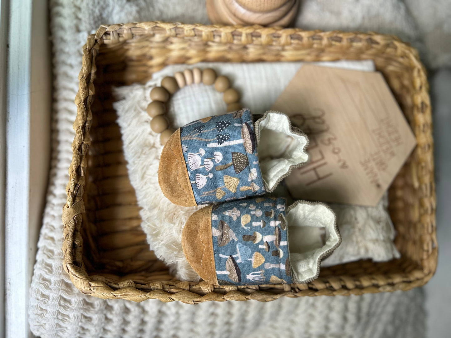 mushrooms & corduroy soft soled baby shoes