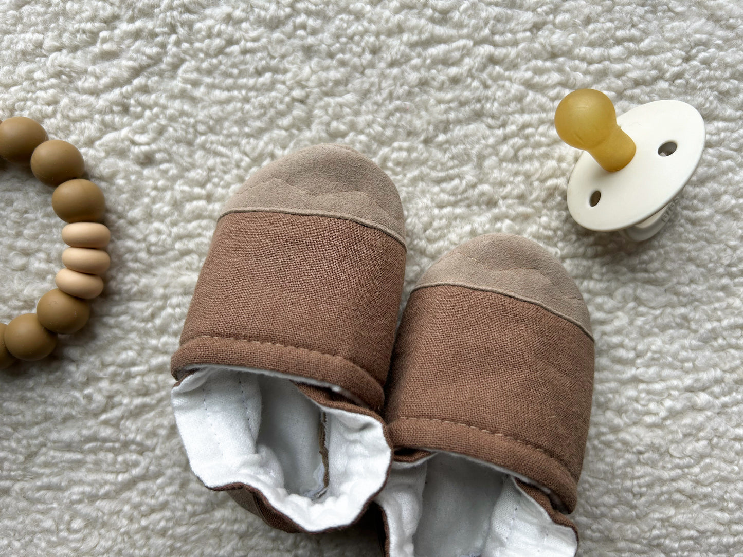 coffee clay linen blend soft soled baby shoes