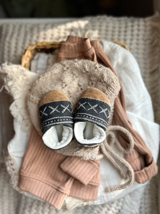 black tribal soled baby shoes - upcycled