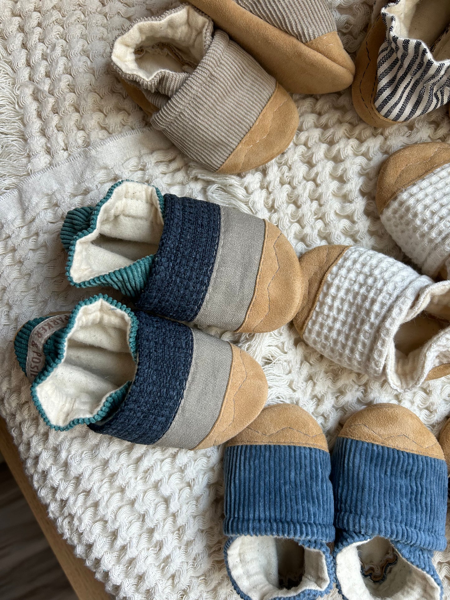 mystery color block soft soled baby shoes - upcycled