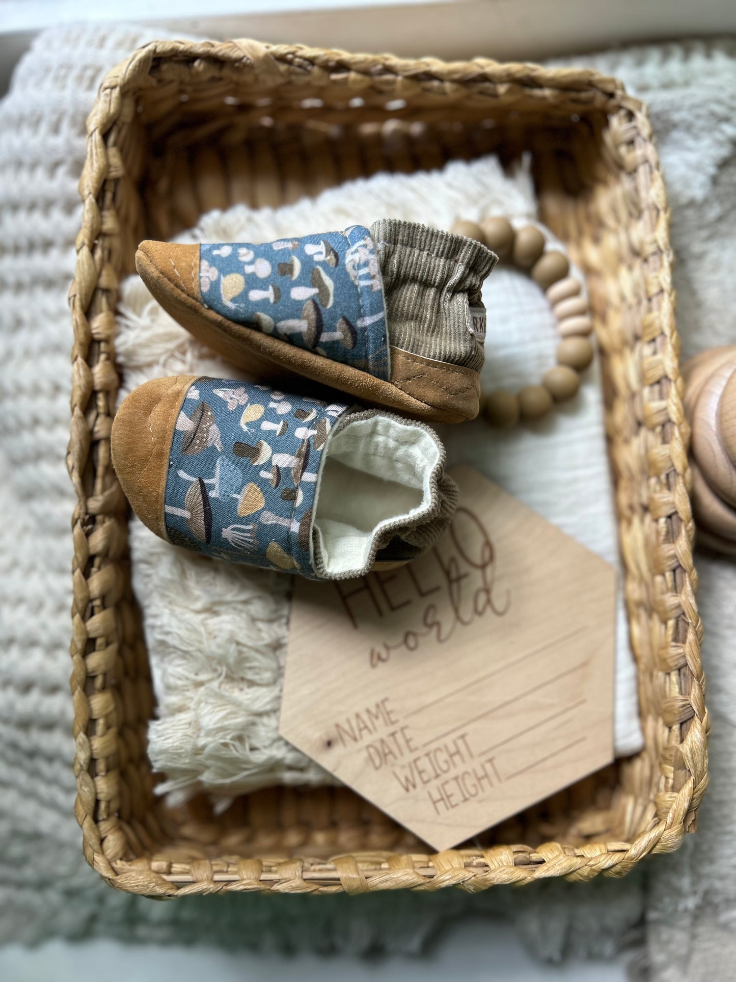 mushrooms & corduroy soft soled baby shoes