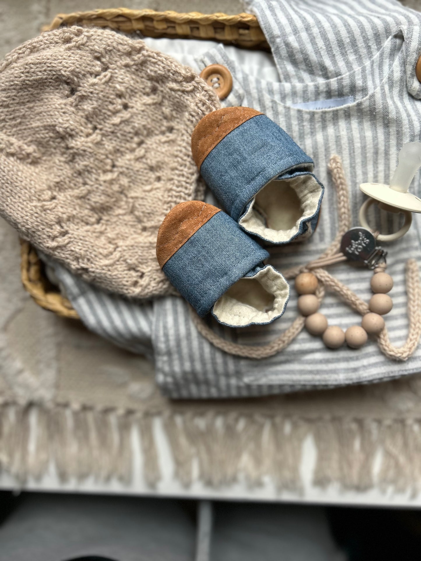 chambray soft soled baby shoes - upcycled