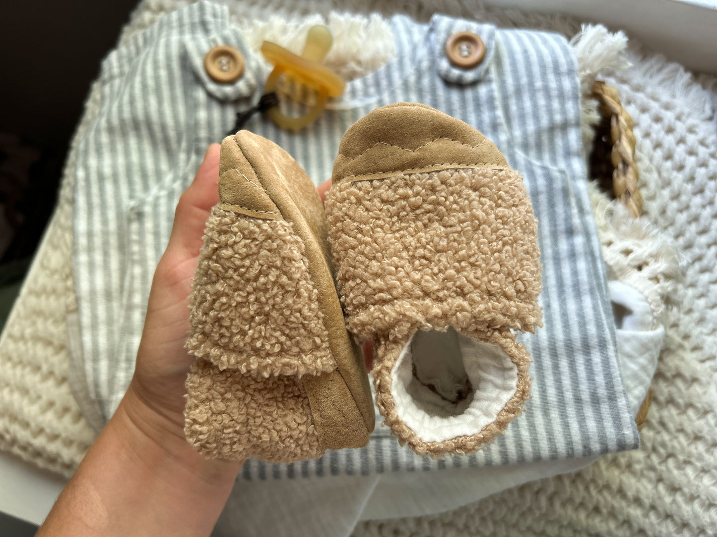 fawn sherpa soled baby shoes - upcycled