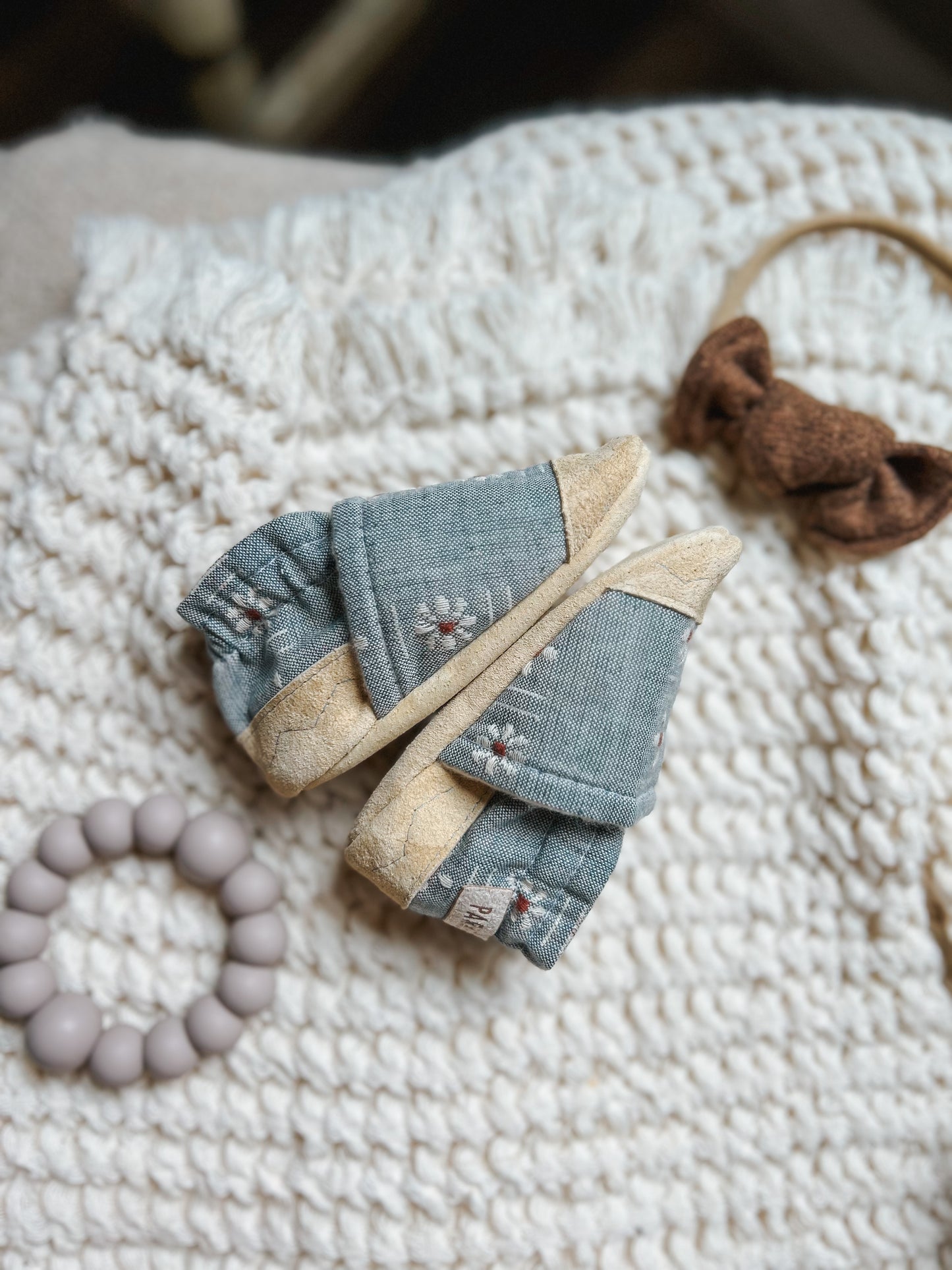 daisies denim soft soled baby shoes