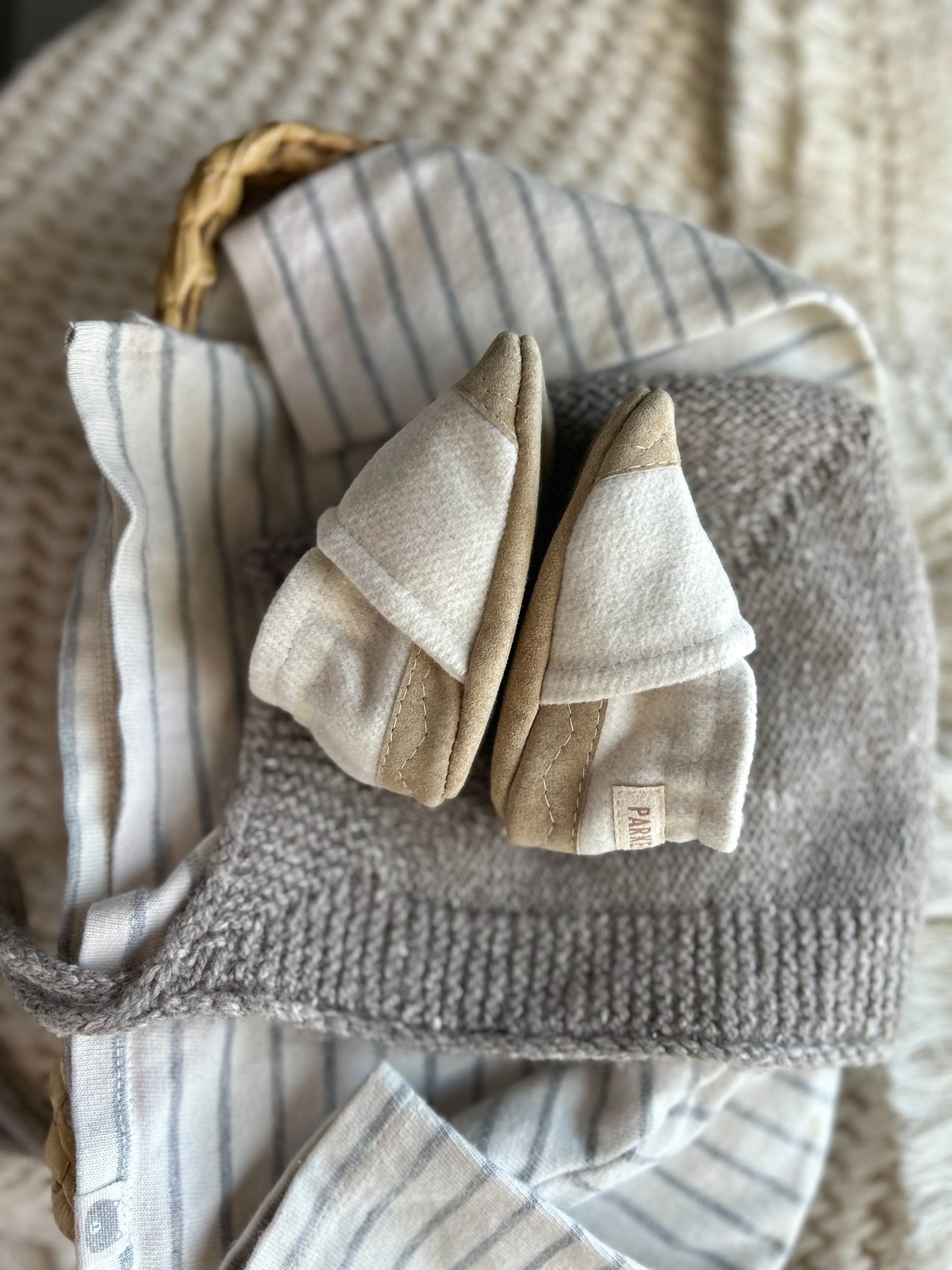 oatmeal wool soft soled baby shoes - upcycled