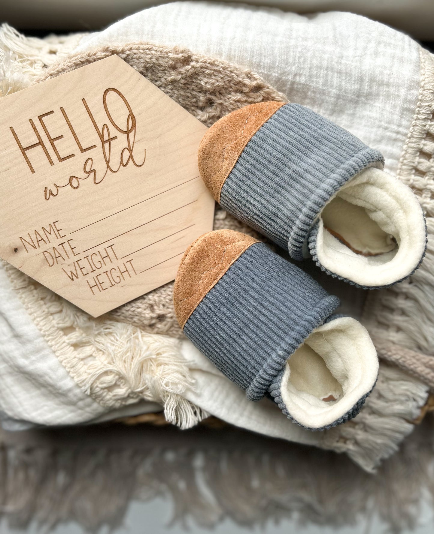 dusty blue corduroy soft soled baby shoes - upcycled