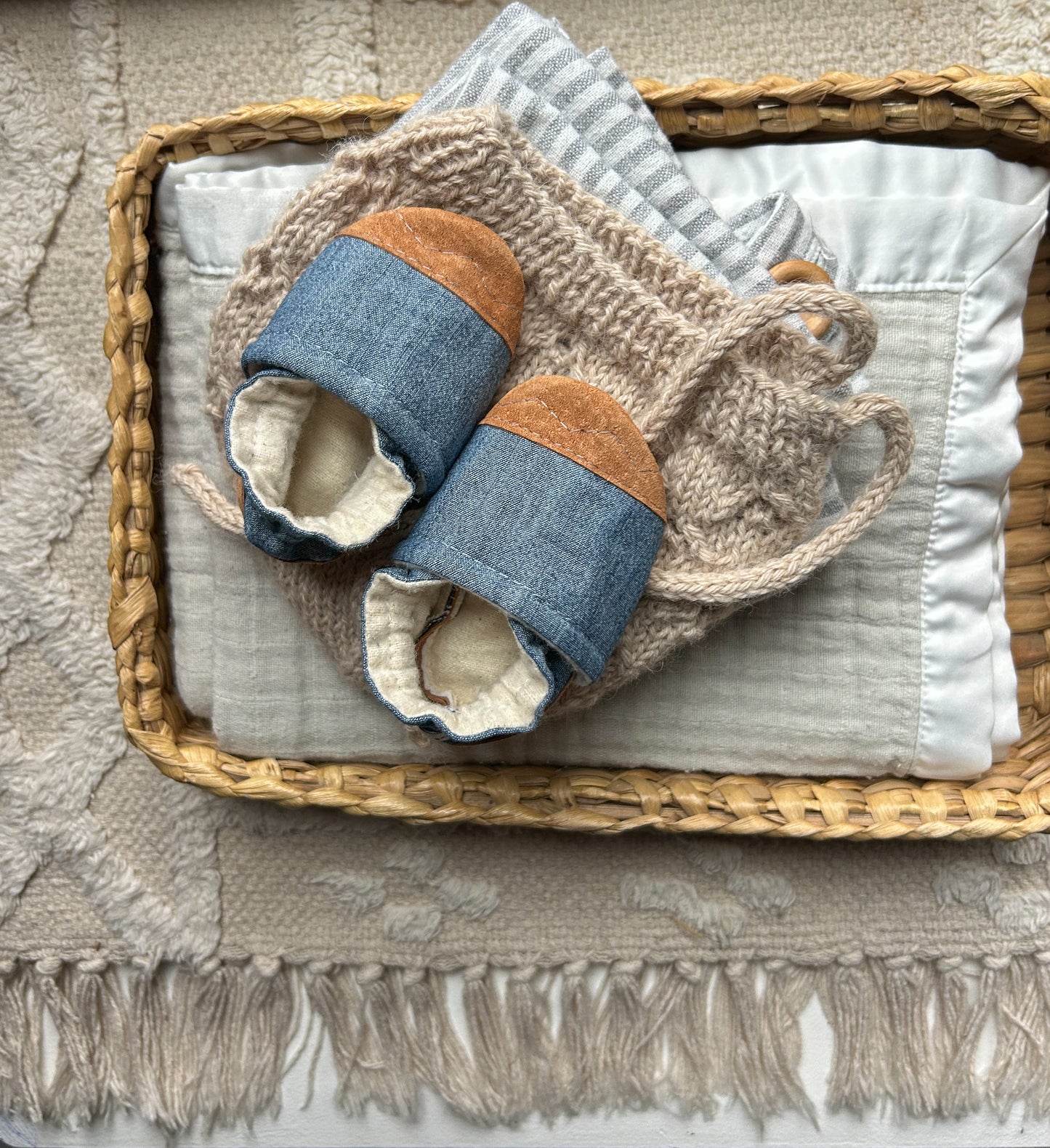 chambray soft soled baby shoes - upcycled