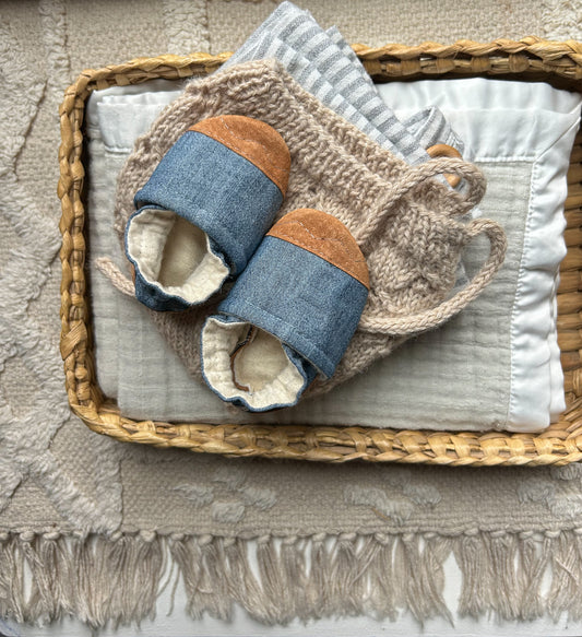 chambray soft soled baby shoes - upcycled