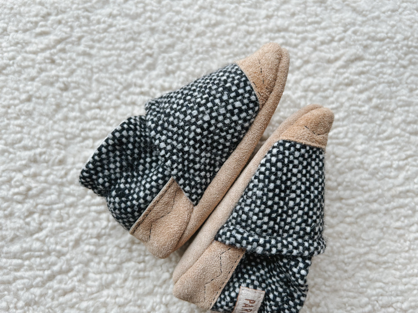 black & white wool soft soled baby shoes