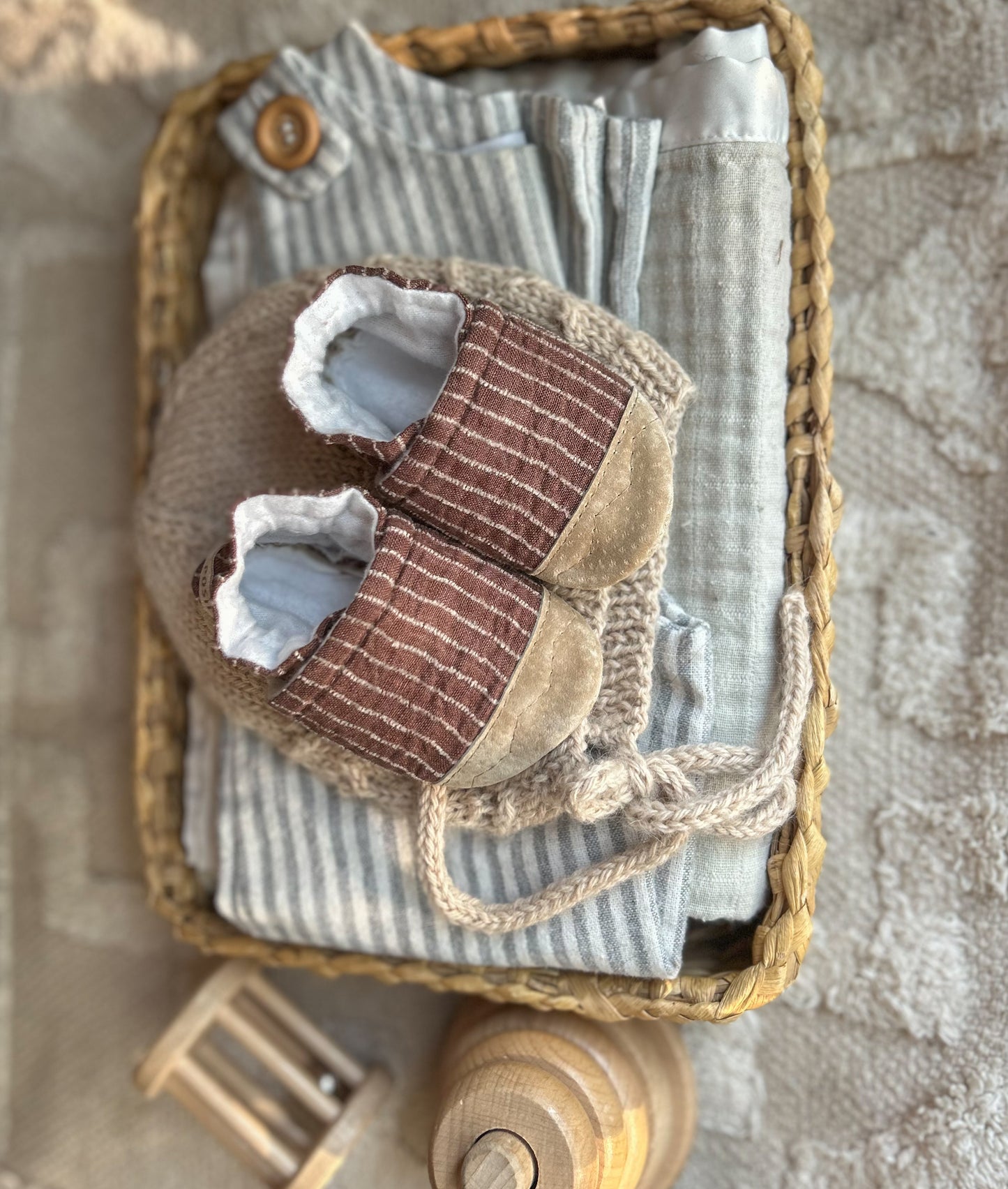 brown stripes soft soled baby shoes