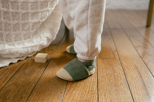 green corduroy soft soled baby shoes - upcycled