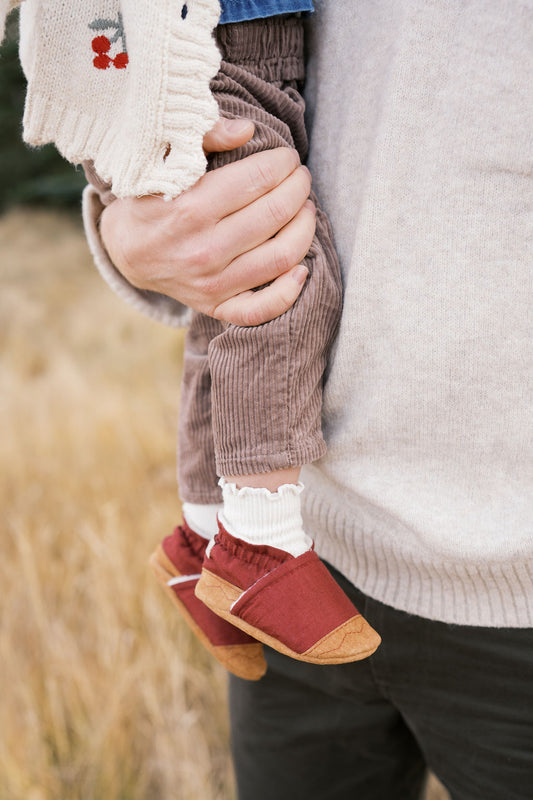 currant linen soft soled baby shoes - upcycled