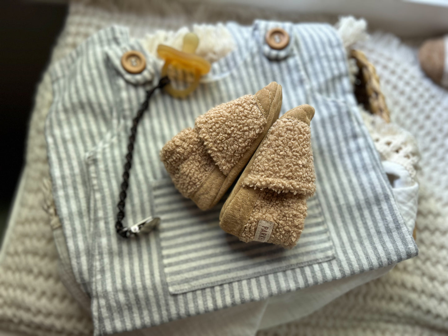 fawn sherpa soled baby shoes - upcycled