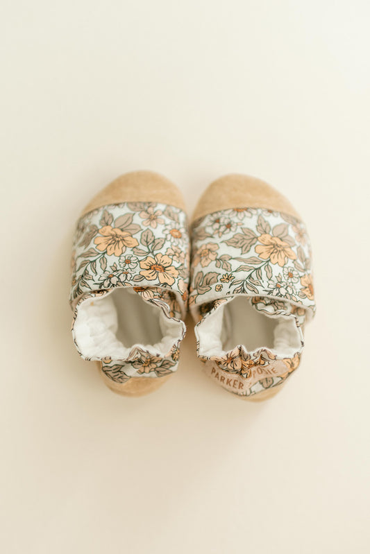 PREORDER vintage floral soft soled baby shoes