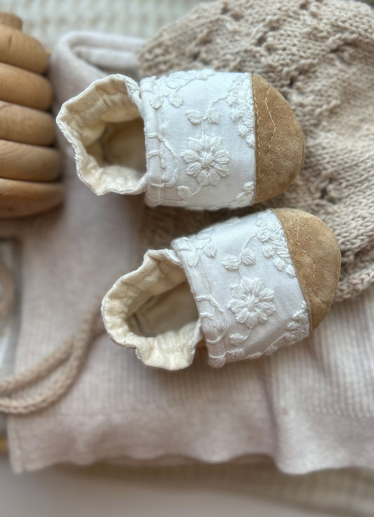 floral embroidery soft soled baby shoes - upcycled