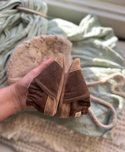 brown corduroy soft soled baby shoes - upcycled