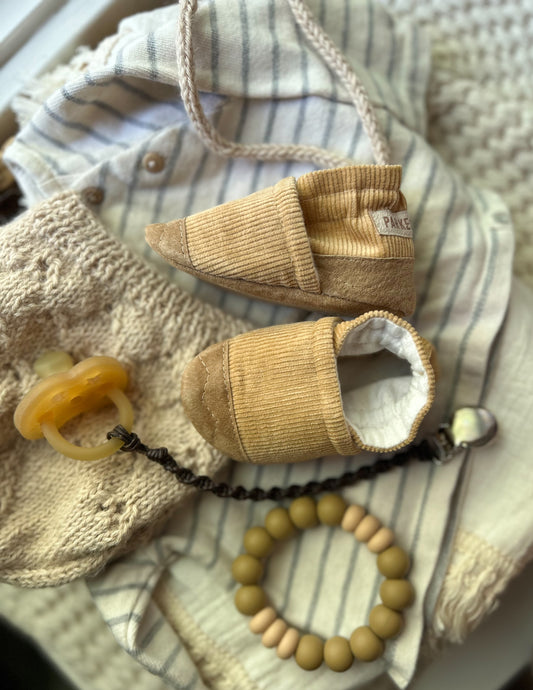 fawn corduroy soled baby shoes - upcycled