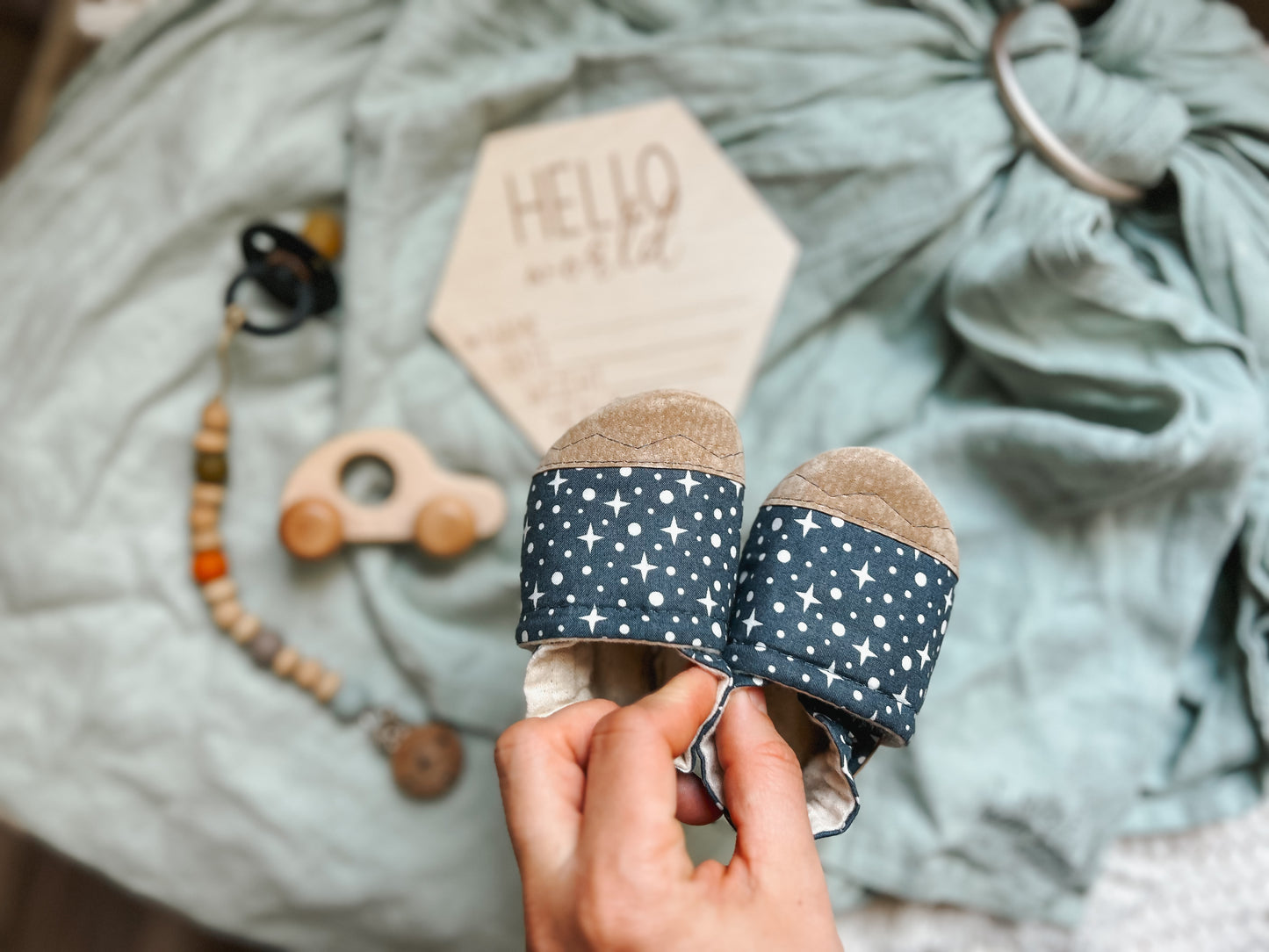 navy stars soft soled baby shoes