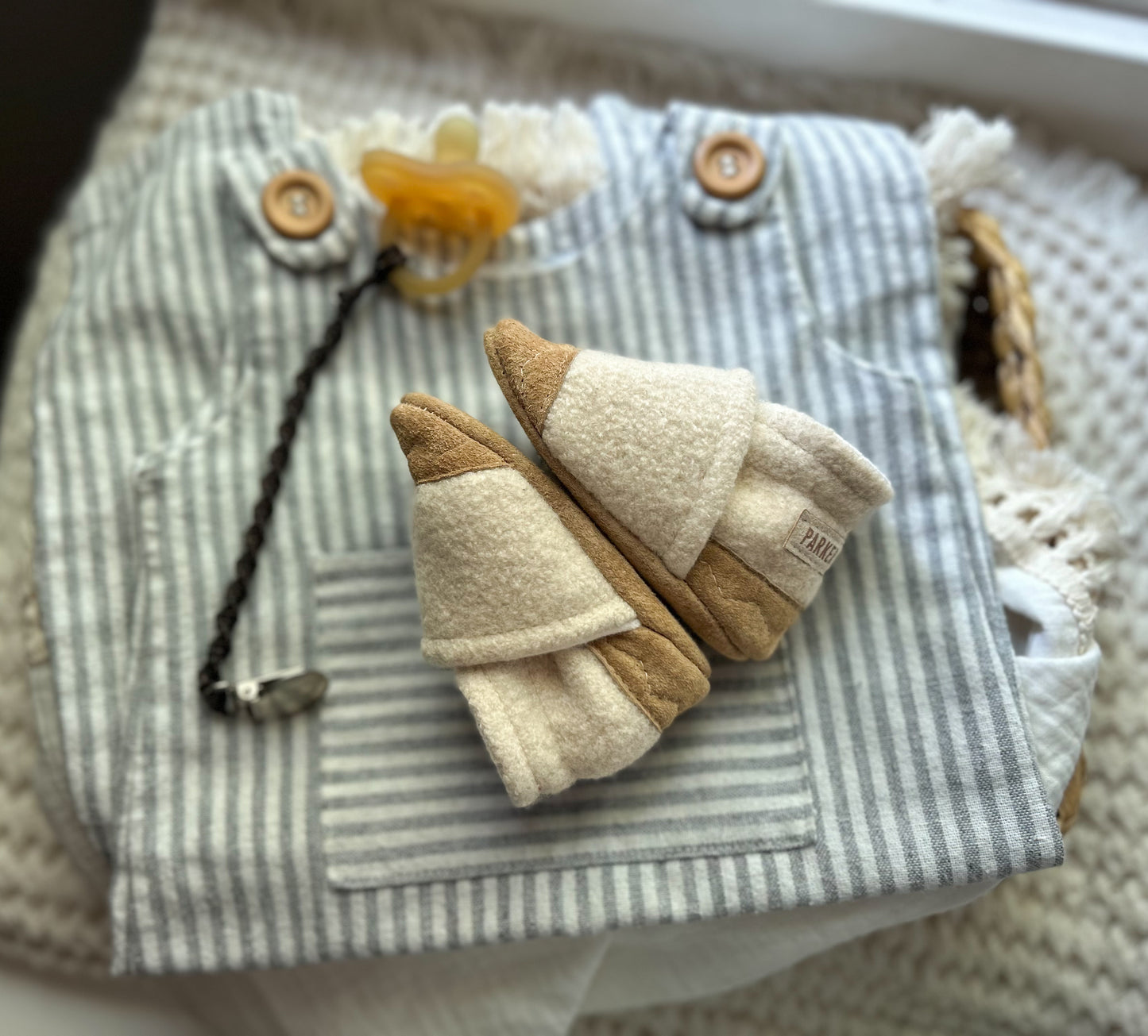 cream merino boiled wool soled baby shoes - upcycled