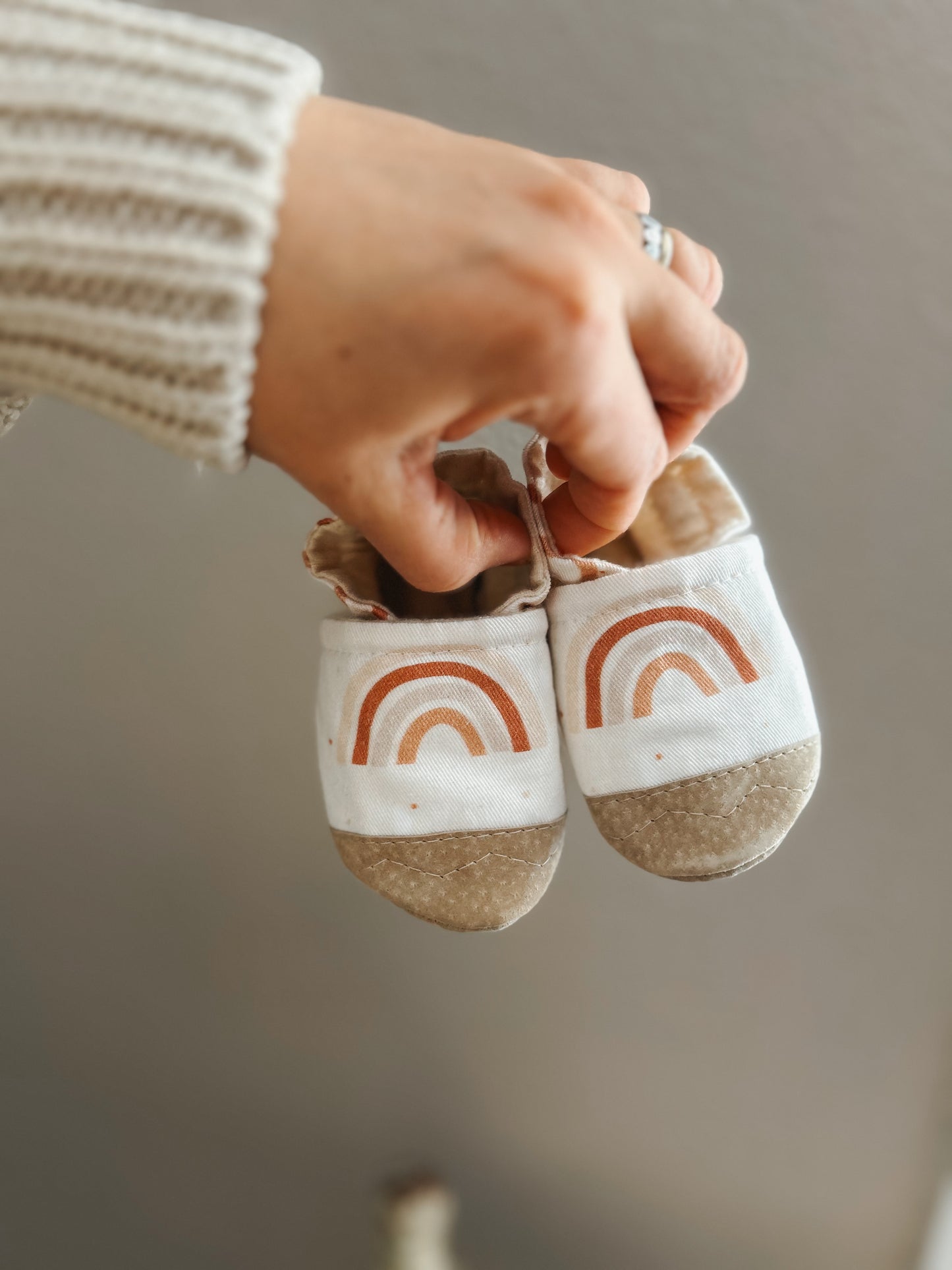 neutral rainbow soft soled baby shoes