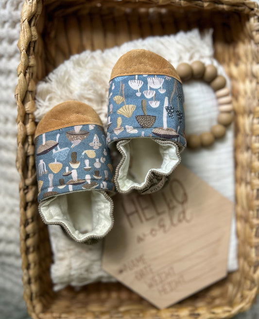 mushrooms & corduroy soft soled baby shoes