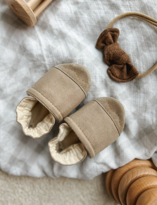 sand linen blend soft soled baby shoes
