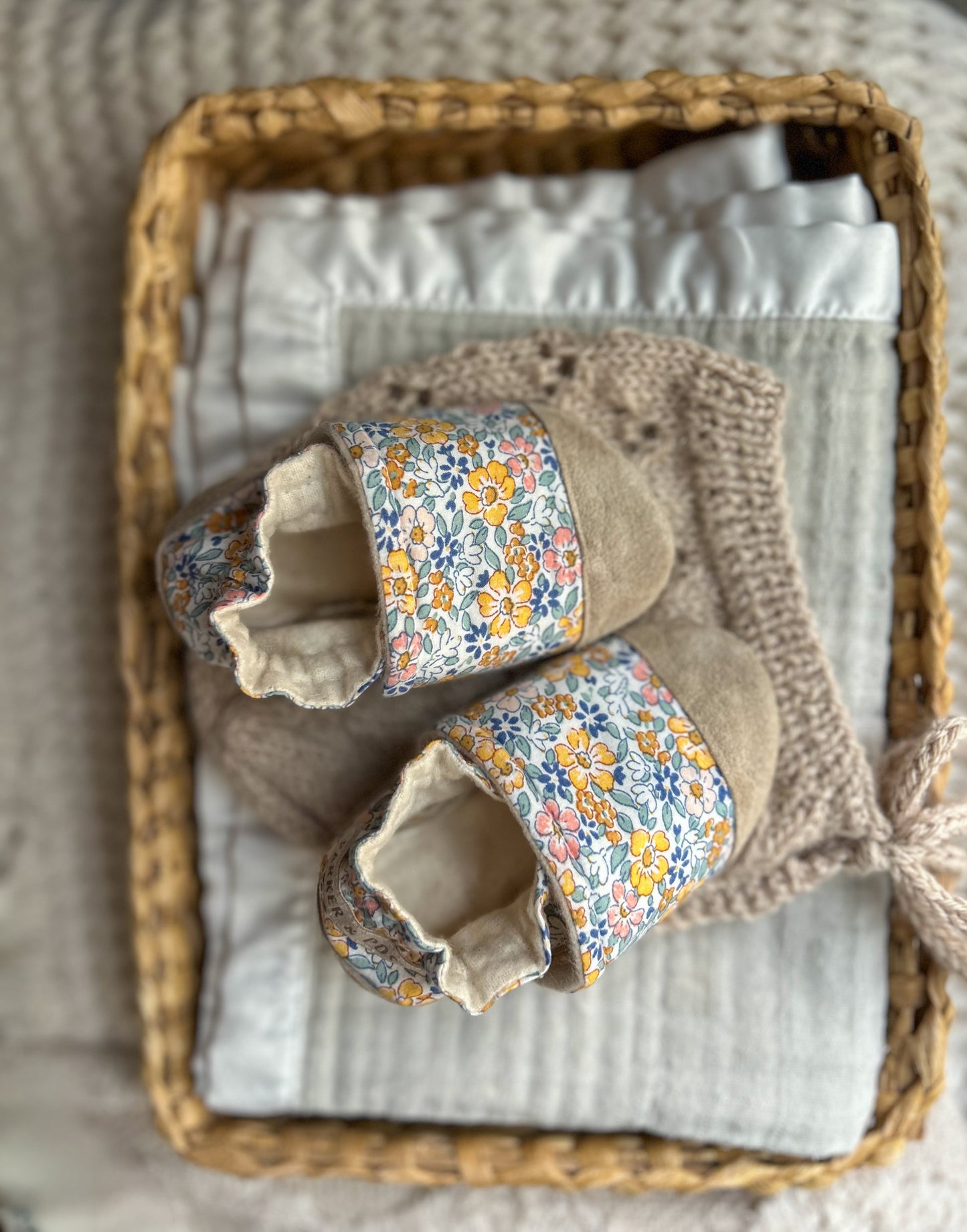 fresh floral soft soled baby shoes - upcycled