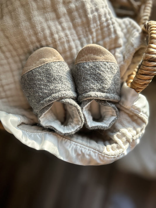 grey wool soft soled baby shoes